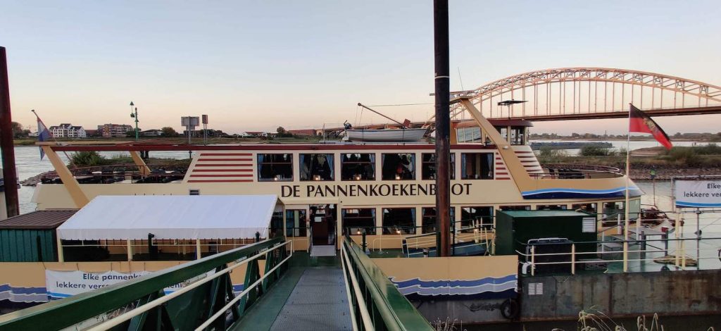 Pancake boat waiting for us on the river Waal.